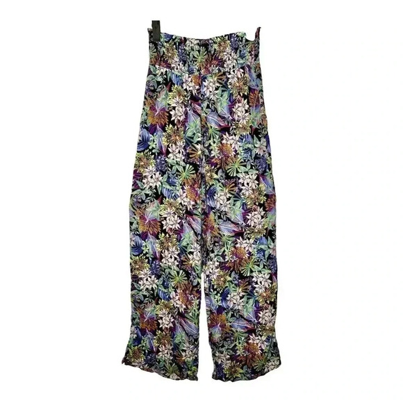 Hippie Rose Women's Floral Wide Leg Pants High Waist Multicolor Size S 012 - Picture 1 of 4